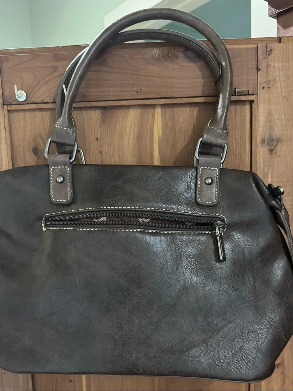 Wrangler Dark Brown Leather Tote with Buckle Straps